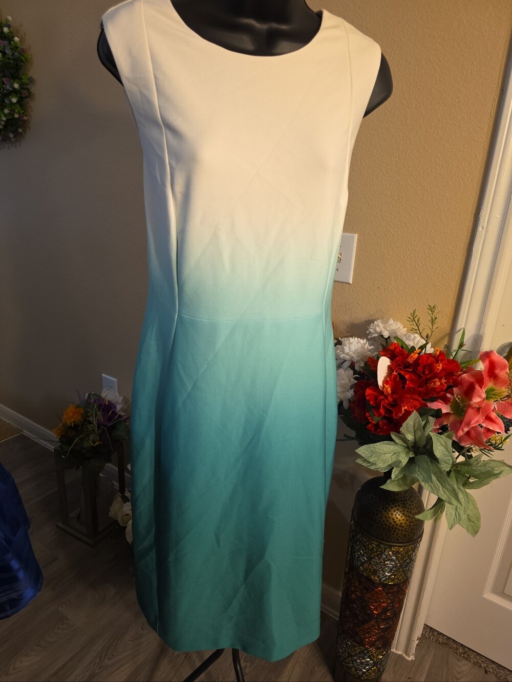 Calvin Klein White to Teal Ombre Midi Dress